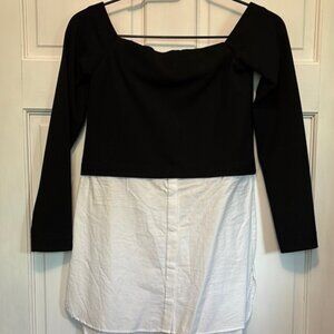Asymmetrical Black and White 3/4 Sleeve Blouse